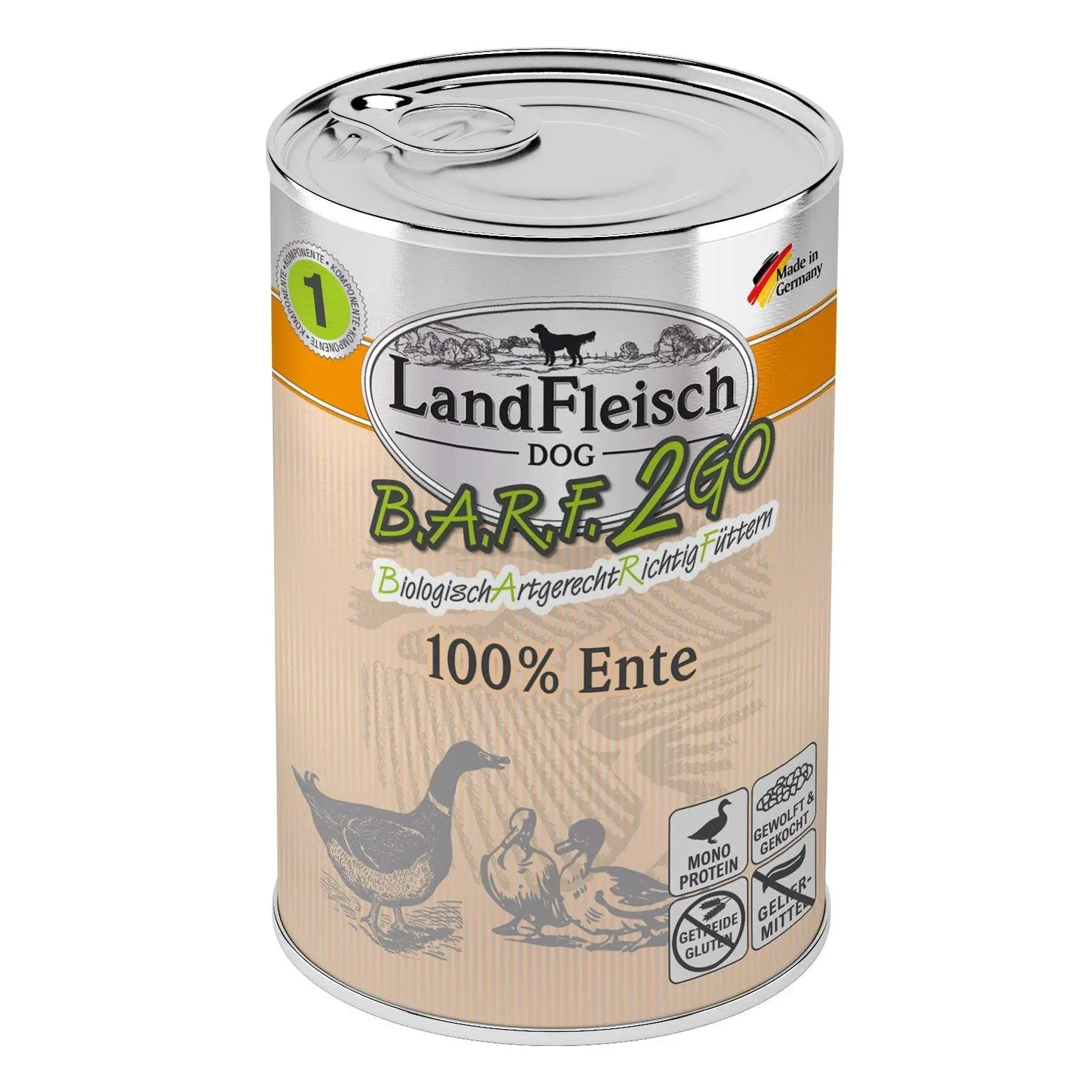 Landfleisch BARF2GO für Hunde 100% Ente