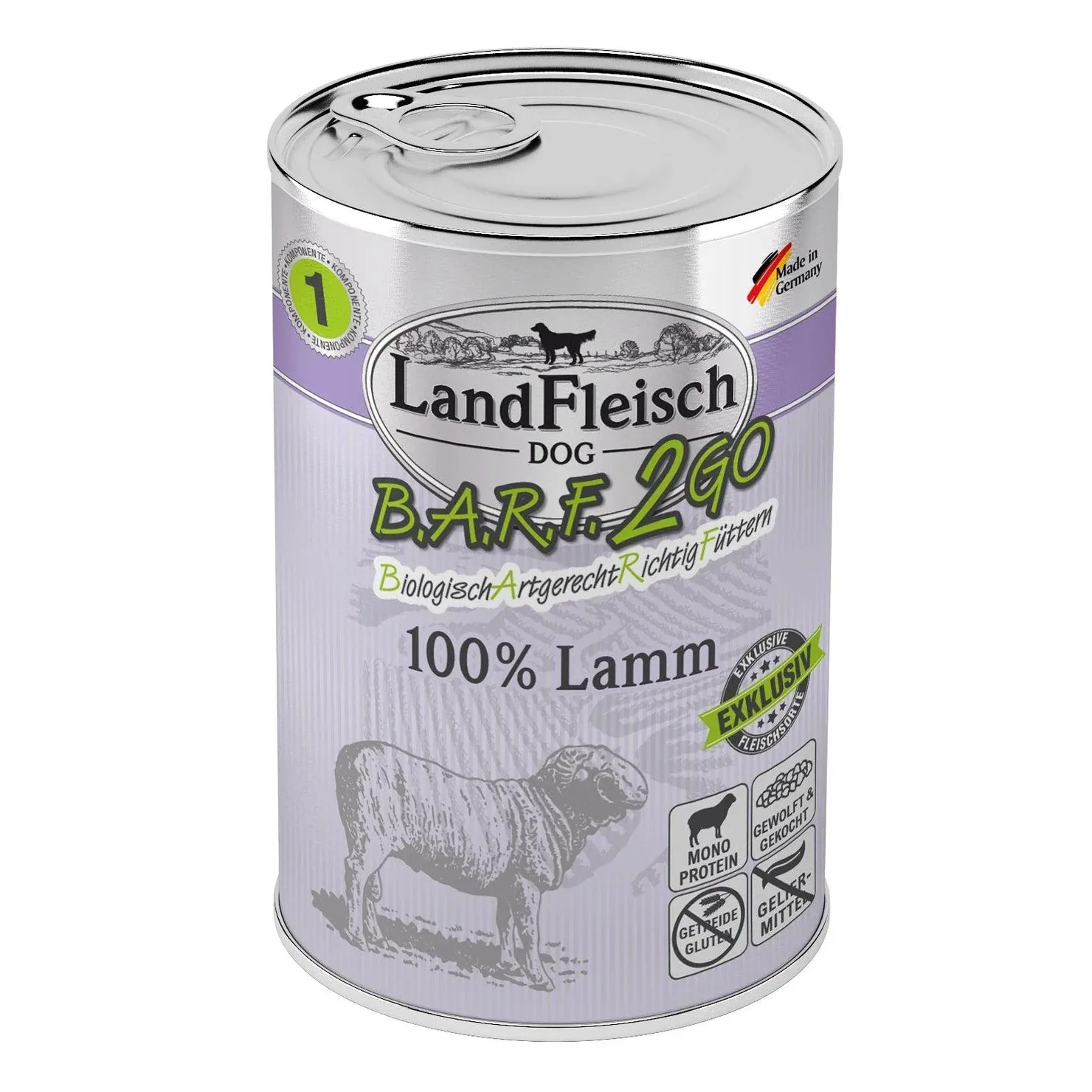 Landfleisch BARF2GO für Hunde 100% Lamm