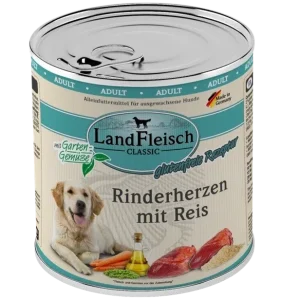 LandFleisch Dog Classic Rinderherzen mit Reis 800 g