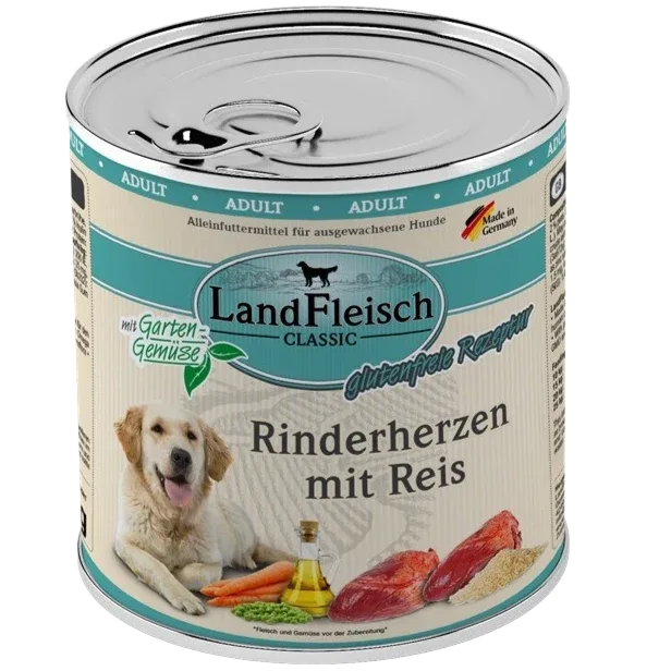 LandFleisch Dog Classic Rinderherzen mit Reis 800 g