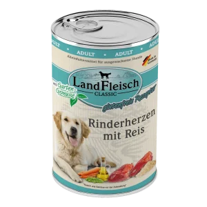 Landfleisch Dog Classic Rinderherzen mit Reis und Gartengemüse