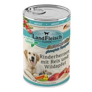Landfleisch Dog Classic Rinderherzen mit Reis, Wildapfel und Gartengemüse