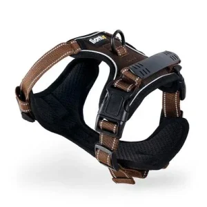 lionto Anti-Zug Hundegeschirr aus weichem Nylon mit Polsterung S / braun