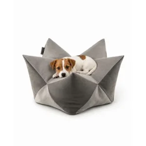 lionto Kronenkissen für Hunde und Katzen aus Velours weich und waschbar 60x35 cm / hellgrau/dunkelgrau