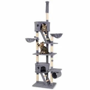 lionto XXL Kratzbaum 230-250 cm mit Sisal, Plüsch, Höhlen und Hängematten 230-250 cm / hellgrau
