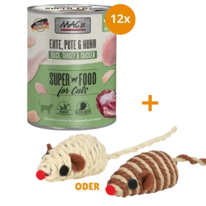 MAC's Cat Ente, Pute, Huhn 12 x 800 g + GRATIS TRIXIE Spielmaus