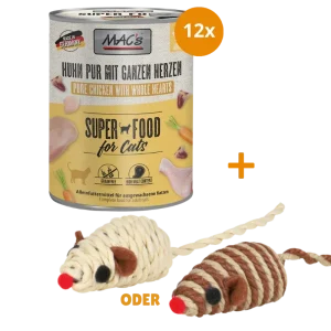 MAC's Cat Huhn mit ganzen Geflügelherzen 12 x 800 g + GRATIS TRIXIE Spielmaus