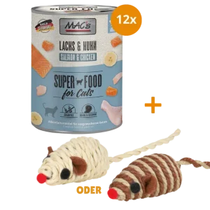MAC's Cat Lachs & Hühnchen 12 x 800 g + GRATIS TRIXIE Spielmaus