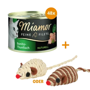 Miamor Feine Filets Naturelle Bonito-Thunfisch 48 x 156 g + GRATIS TRIXIE Spielmaus