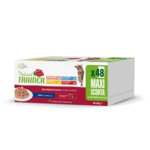 Natural Trainer Bocconcini Adult 48 x 85 g Mixpaket (Rind, Hähnchen, Lachs, Thunfisch)