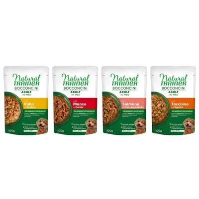 Natural Trainer Bocconcini Adult Small & Toy Häppchen in Sauce Mix 12 x 100 g (Huhn, Rind, Lachs, Truthahn)