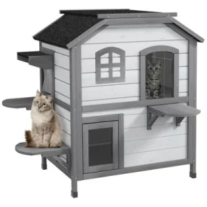 PawHut Katzenhaus Hellgrau