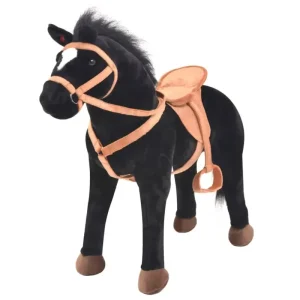 Plüschtier Pferd Stehend Plüsch Schwarz (für schwere Chewer) - HaustierPro