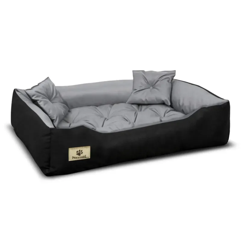 Prestige Hunde- und Katzenbett mit Kissen Codura Hundekissen Hundekorb Haustierbett Waschbar Wasserdichtes Material (Innenmaße: 130x100 / Außenmaße: 145x115cm, Grau/schwarz) für Gelenkgesundheit - HaustierPro