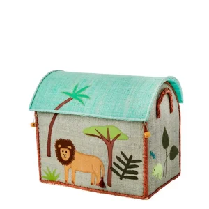 RICE Raffia Aufbewahrungshaus - Dschungeltiere - Grün - Miniatur für Langhaarkaninchen - HaustierPro