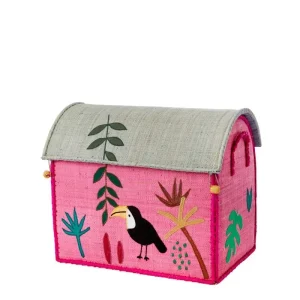 RICE Raffia Aufbewahrungshaus - Dschungeltiere - Rosa - Kompakt - HaustierPro