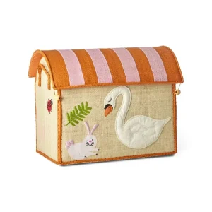 RICE Raffia Aufbewahrungshaus - Wildtiere - Rosa - Klein - HaustierPro