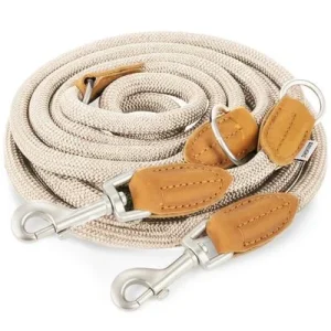 Rudelkönig Hundeleine Emma mit Lederdetails aus Kletterseil Beige