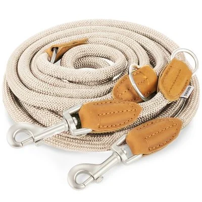 Rudelkönig Hundeleine Emma mit Lederdetails aus Kletterseil Beige