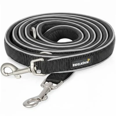 Rudelkönig Hundeleine gepolstert & robust 20mm Schwarz reflektierend
