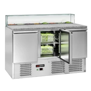 Saladette ECO - 1368mm - 3 Türen - mit Glasaufsatz für 8x GN 1/6 - HaustierPro