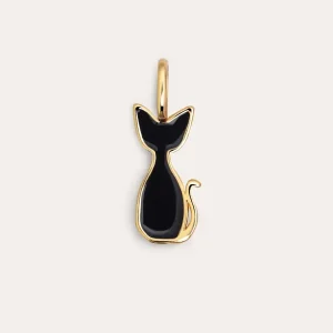 Salem Katze Emaille Schwarz Charm, vergoldet aus Sterling Silber - HaustierPro