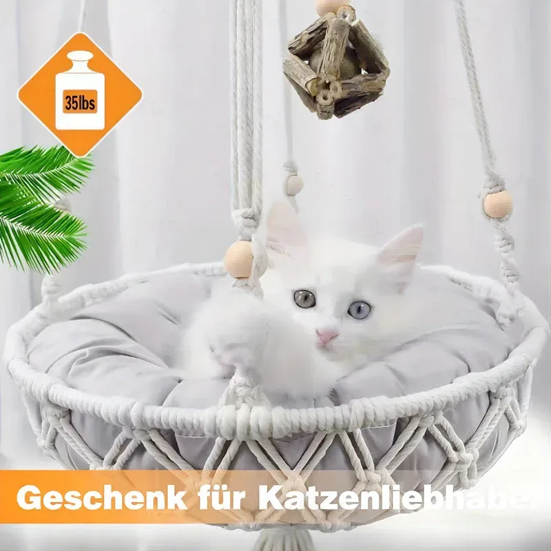 Samtpawprint-Abdruck-Set Vierjahreszeiten Katzennest Hängematte Handgewebtes Baumwollseil Katzenbett Halbgeschlossene Katzenhöhle Haustierbett - HaustierPro