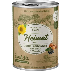Sanabelle Heimat Dose leckeres Landrind & Lamm mit Maroni, Erbsen und Holunder 400 g