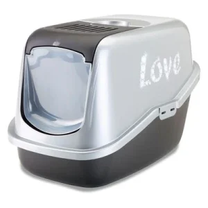 Savic Katzentoilette Nestor Impression "Love" schwarz / silber mit "Love" Druck