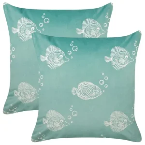Set of 2 Decorative Cushions SOLIDAGO Velvet 45 x 45 cm Waldgrün Animal Pattern - HaustierPro