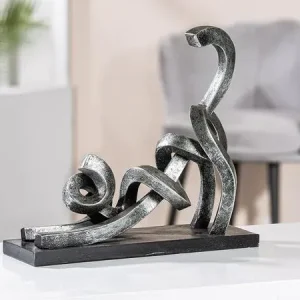 Skulptur, Katze, "Stretching", Kunstharz, silberfarben, L. 10 cm, B. 32 cm, H. 29 cm in verschiedenen Größen erhältlich - HaustierPro