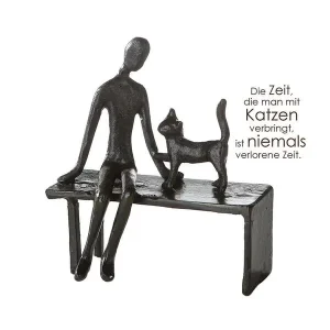 Skulptur, "Zuwendung", Katzenmotiv, Eisen, braun, L. 6 cm, B. 11 cm, H. 12 cm mit Haltekette inklusive - HaustierPro