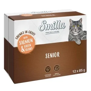 Smilla Frischebeutel Senior Häppchen in Sauce mit Gemüse Lachs und grünen Bohnen (12 x 85 g)