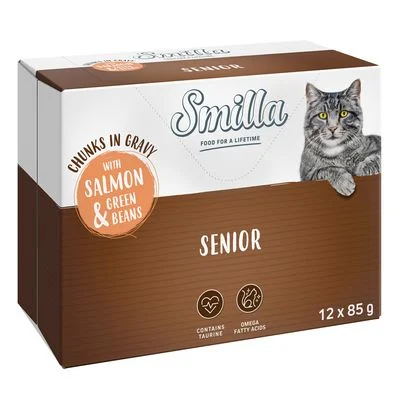 Smilla Frischebeutel Senior Häppchen in Sauce mit Gemüse Lachs und grünen Bohnen (12 x 85 g)