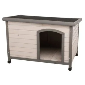 Spar-Komplettset: Trixie Natura Flachdach-Hundehütte Classic mit Isolierung Größe S - M: B 85 x T 60 x H 58 cm, grau