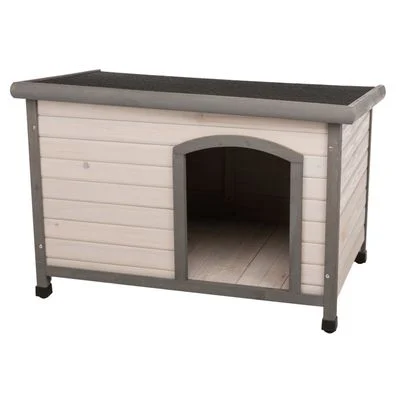 Spar-Komplettset: Trixie Natura Flachdach-Hundehütte Classic mit Isolierung Größe S - M: B 85 x T 60 x H 58 cm, grau