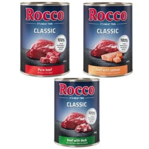 Sparpaket Rocco Classic 24 x 400 g Exklusiv-Mix: Rind pur, Rind/Lachs, Rind/Ente