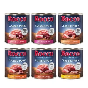 Sparpaket Rocco Classic Pork 24 x 800g Mix: Rind/Lamm, Huhn/Pute, Huhn/Kalb, Rind/Geflügelherzen, Huhn/Lachs, Rind/Huhn