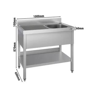 Spültisch ECO - 1000x600mm - mit Grundboden & 1 Becken rechts | klimaneutral produziert - HaustierPro