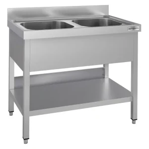 Spültisch ECO - 1000x700mm - mit Grundboden & 2 Becken mittig mit FSC-zertifiziertem Holz - HaustierPro