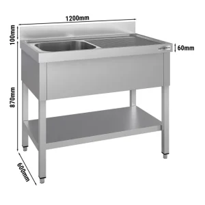 Spültisch ECO - 1200x600mm - mit Grundboden & 1 Becken links mit FSC-zertifiziertem Holz - HaustierPro
