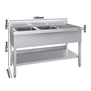 Spültisch ECO - 1400x600mm - mit Grundboden & 2 Becken links aus nachwachsenden Rohstoffen - HaustierPro
