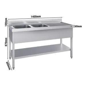 Spültisch ECO - 1400x600mm - mit Grundboden & 2 Becken links für umweltbewusste Tierhalter - HaustierPro