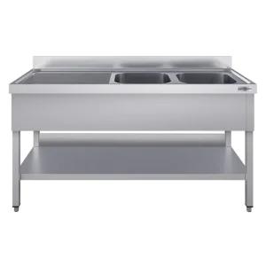 Spültisch ECO - 1800x600mm - mit Grundboden & 2 Becken rechts mit Bio-Baumwolle - HaustierPro