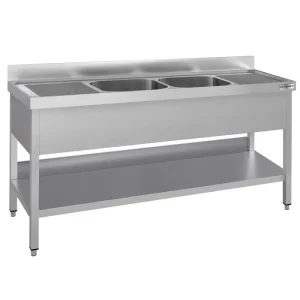 Spültisch ECO - 1800x700mm - mit Grundboden & 2 Becken mittig aus Europa - HaustierPro