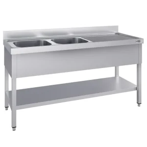 Spültisch ECO - 2000x600mm - mit Grundboden & 2 Becken links aus recycelten Materialien - HaustierPro