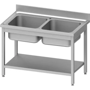 Stalgast Spültisch ECO mit Grundboden, mit zwei Becken und Aufkantung, Selbstmontage für umweltbewusste Tierhalter - HaustierPro