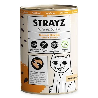 STRAYZ BIO Katze 6 x 400 g Bio-Gans & Bio-Kürbis