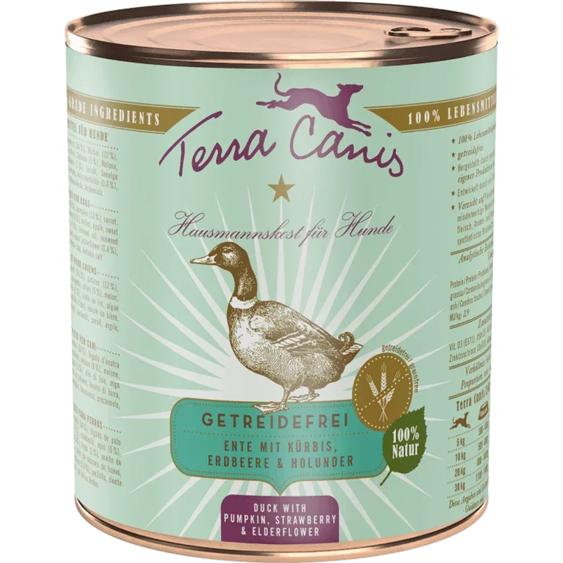 Terra Canis Menü Sensitive getreidefrei Ente mit Kürbis, Erdbeeren & Holunder 800 g