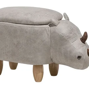 Tierhocker mit Stauraum Lederoptik hellgrau Nashornform RHINO für die Zahnpflege - HaustierPro